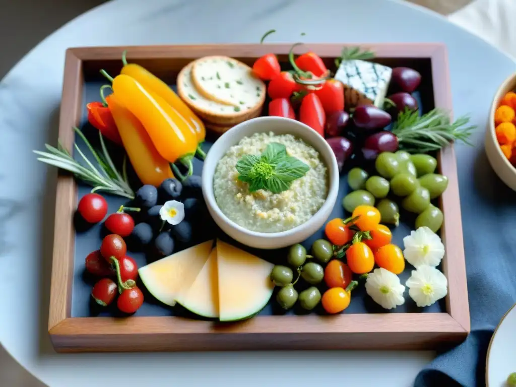 Un exquisito menú bautizo sin gluten en tabla de embutidos de madera con variedad de aperitivos gourmet y decoración colorida