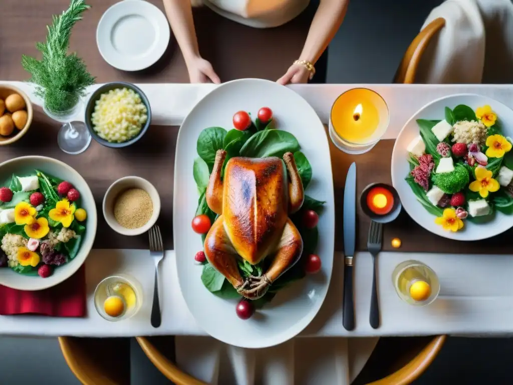 Exquisito menú sin gluten para fiesta en mesa festiva y detallada, con platos y decoración coloridos y apetitosos