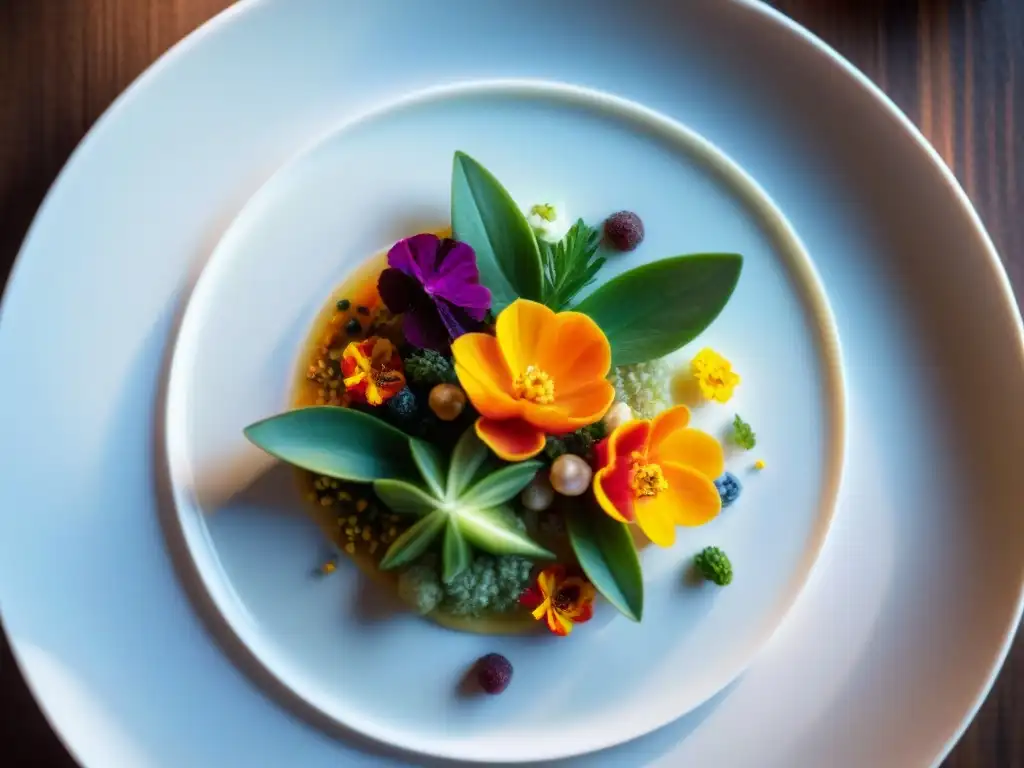 Un exquisito menú gourmet sin gluten innovador en un plato blanco moderno, decorado con colores vibrantes y texturas delicadas