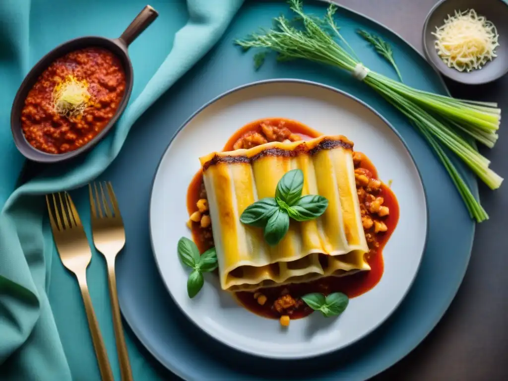 Exquisitos canelones sin gluten: innovación culinaria Un exquisito plato de canelones sin gluten, innovador y colorido