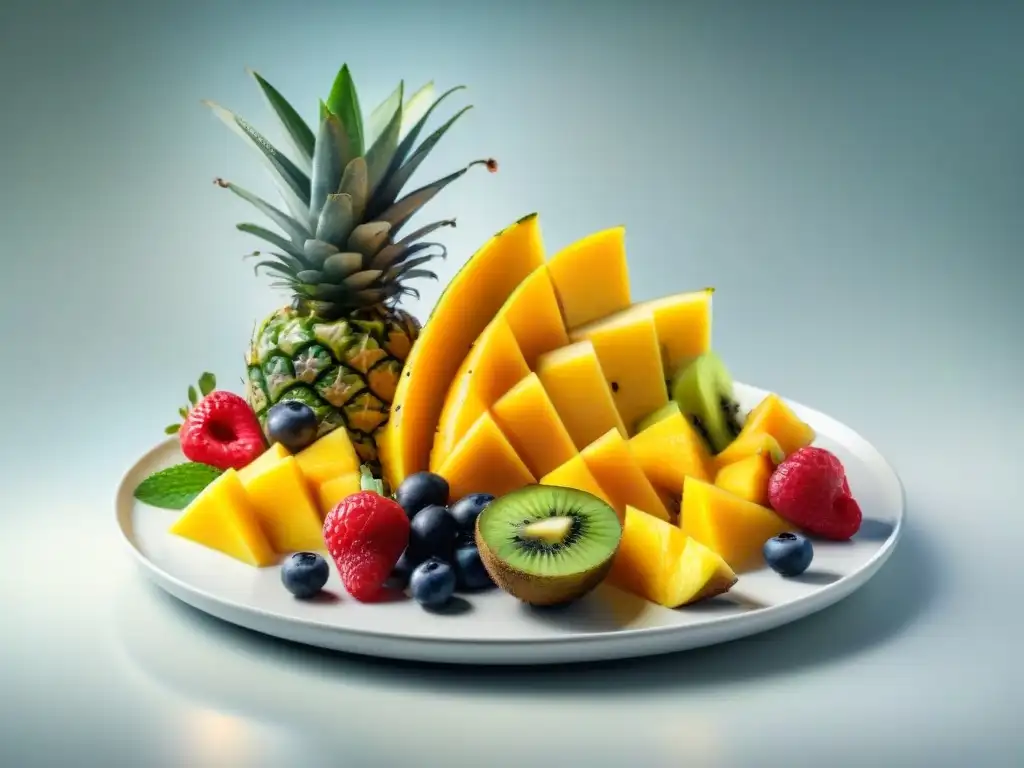 Un exquisito plato de frutas vibrantes y frescas, perfecto para atletas