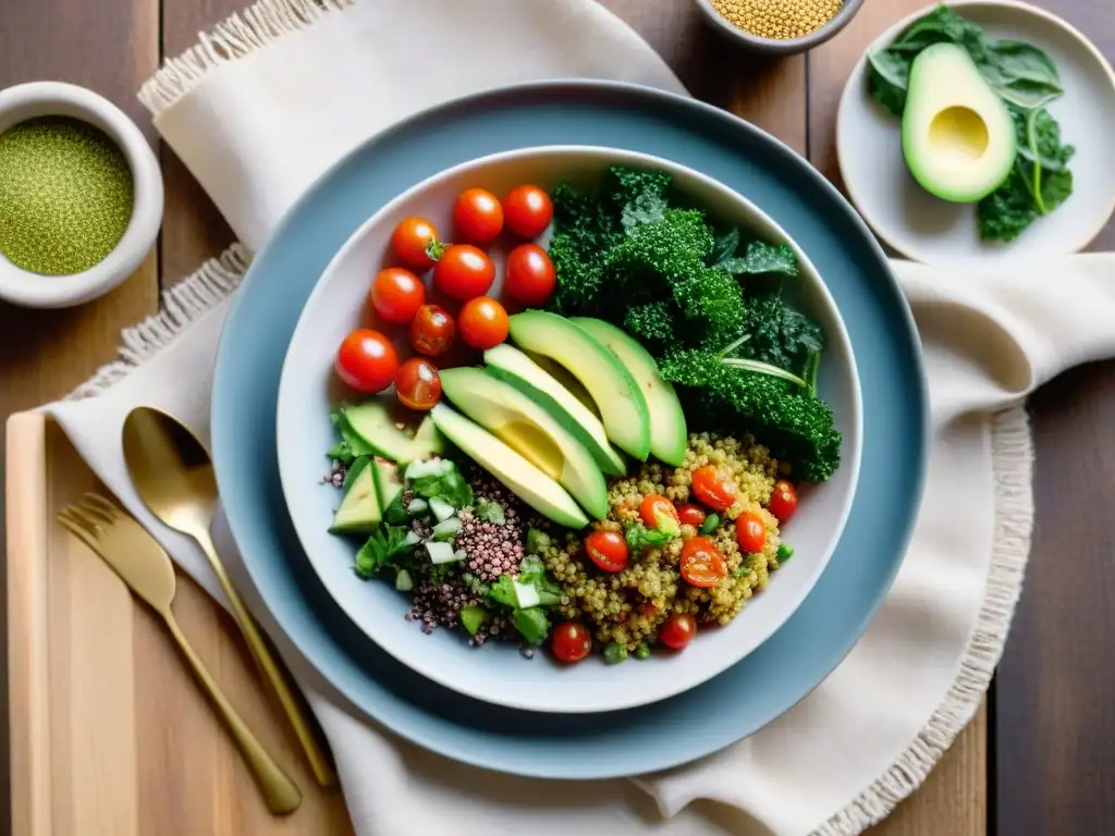 Exquisito plato de quinoa con vegetales frescos, mostrando la frescura de platos bajos en gluten FODMAP