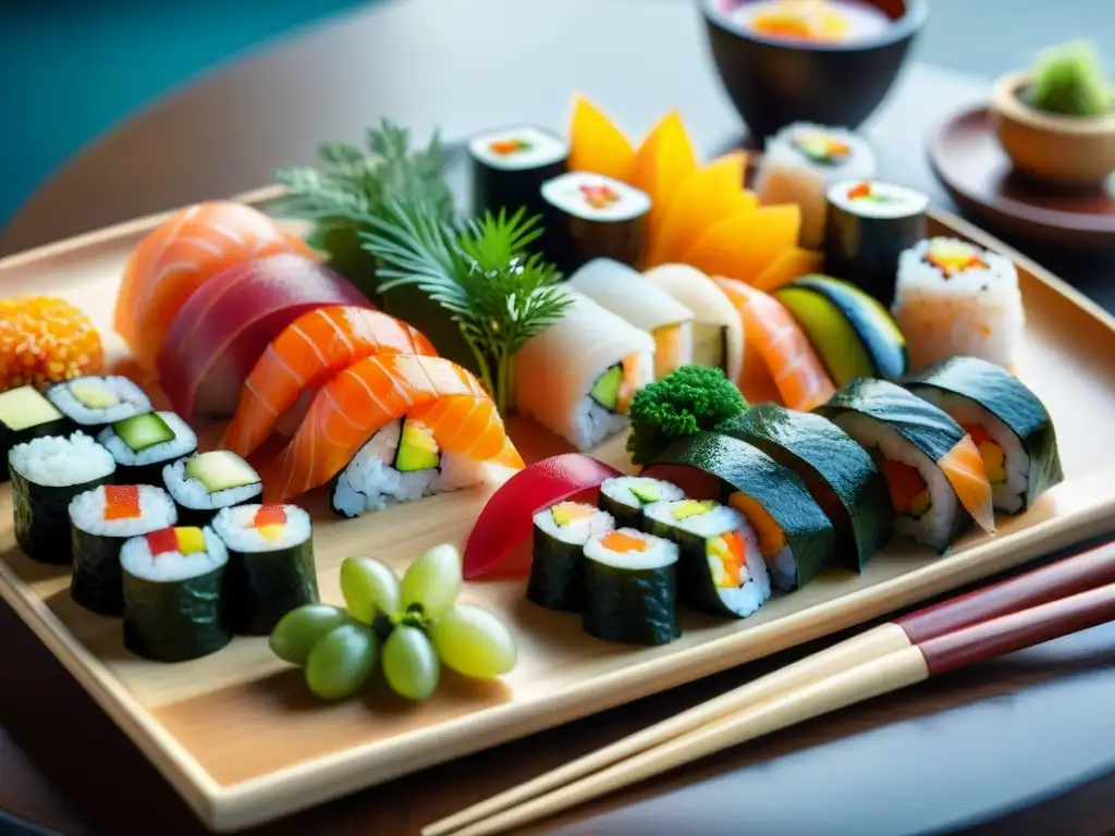 Exquisito sushi sin gluten: plato colorido y detallado con recetas innovadoras