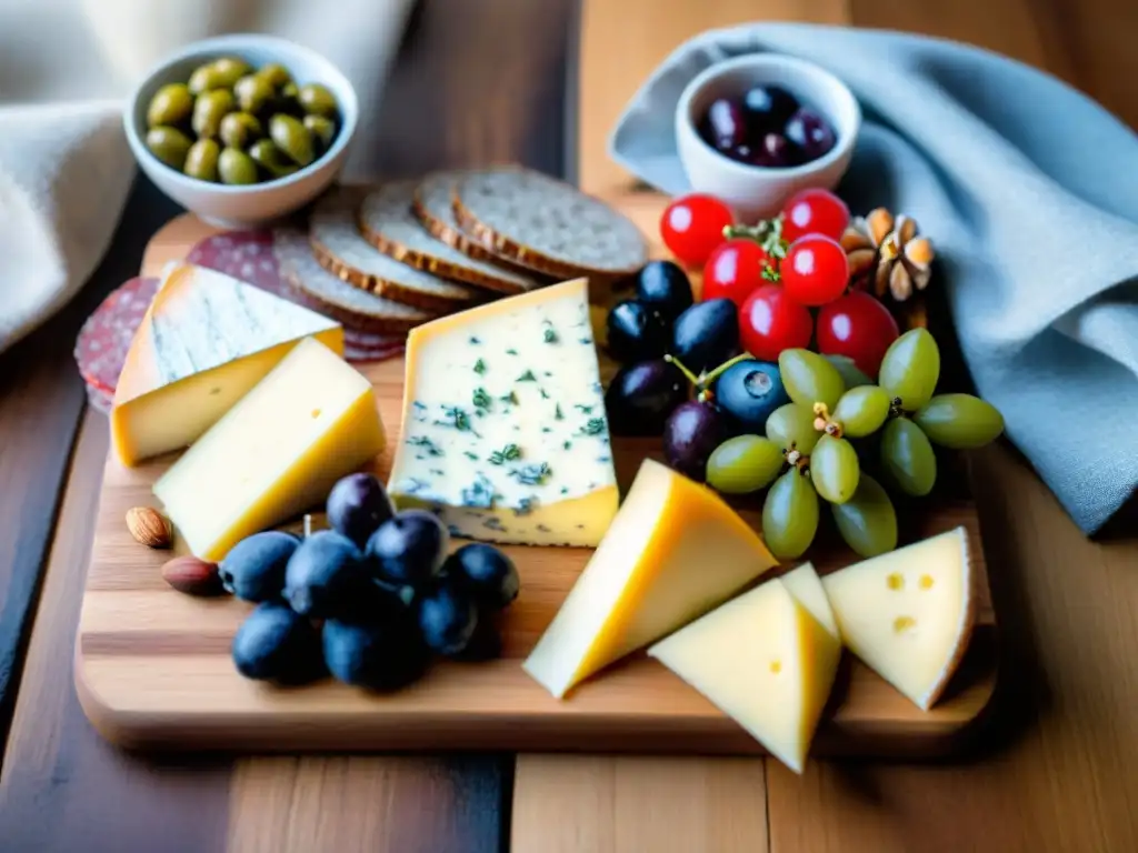 Un exquisito tablero gourmet sin gluten en una mesa de madera rústica