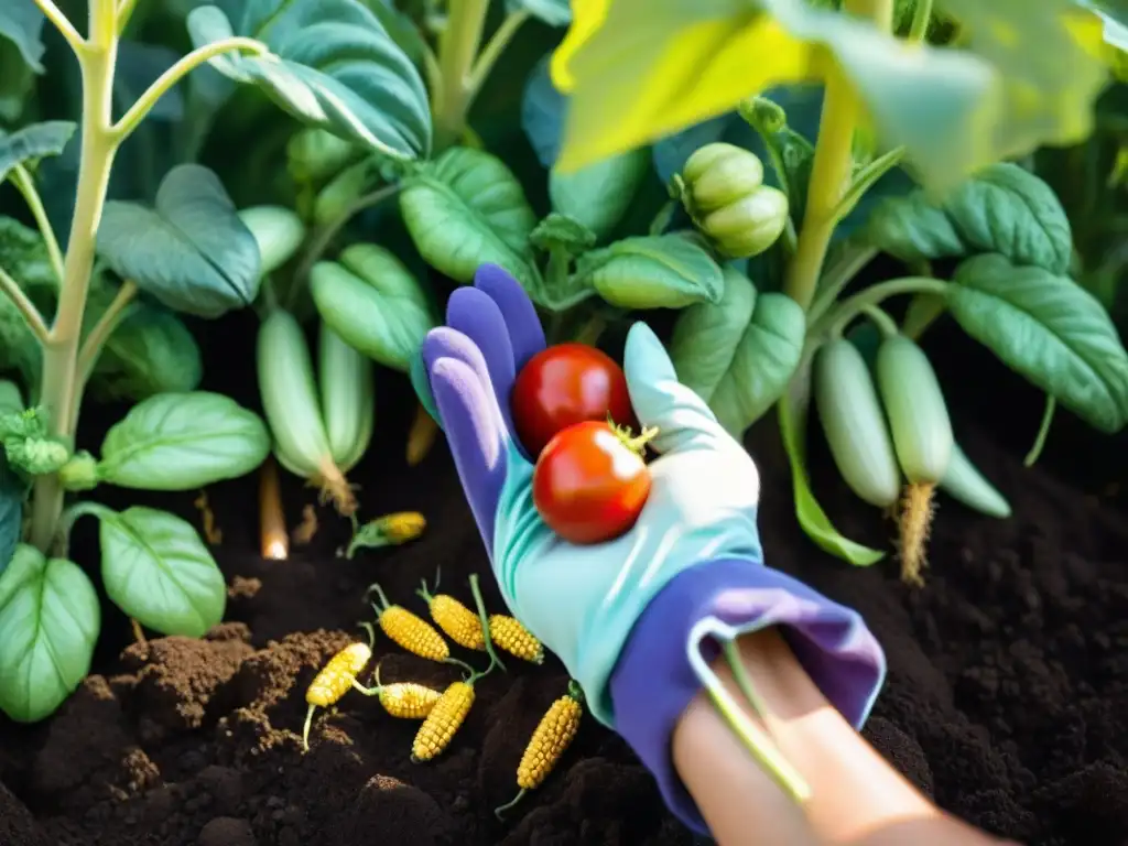 Un jardín exuberante lleno de verduras y frutas coloridas libres de gluten, bañado por la luz del sol