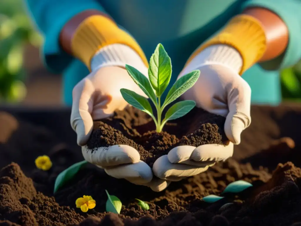 Un jardín exuberante con manos cultivando alimentos sin gluten