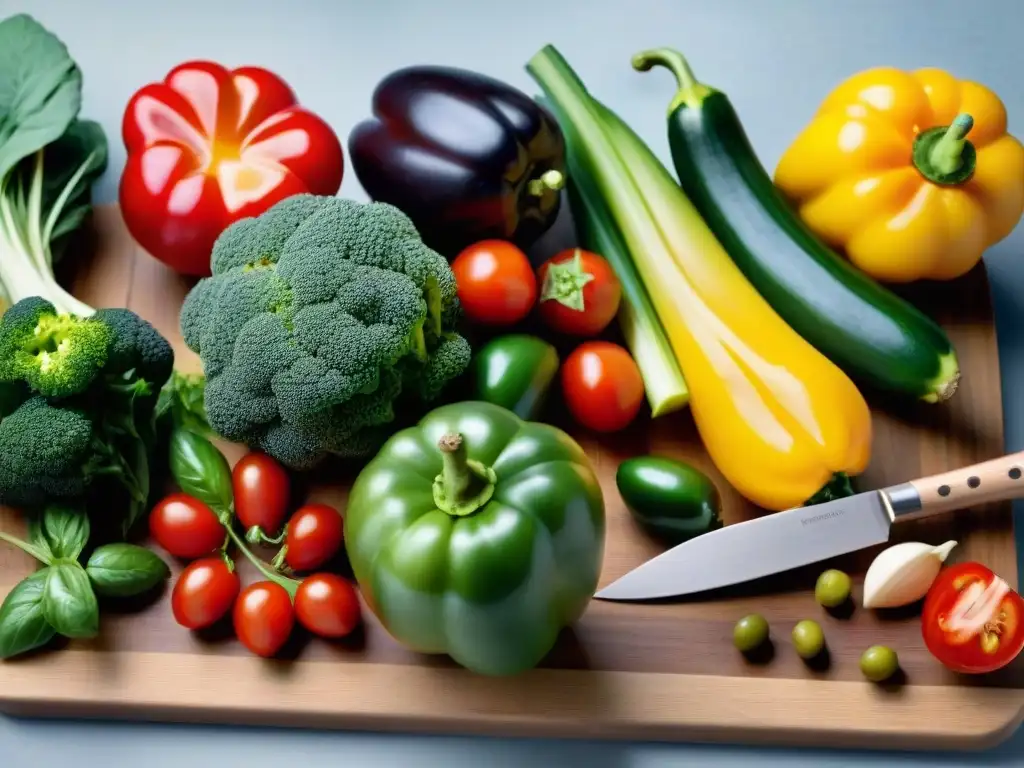 Una exuberante variedad de frutas y verduras frescas en un tablero de madera, invitando a descubrir los beneficios de la dieta vegana sin gluten