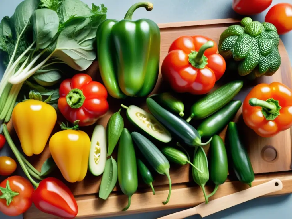 Una exuberante variedad de frutas y verduras coloridas en una tabla de madera, ideal para una Dieta FODMAP sin gluten