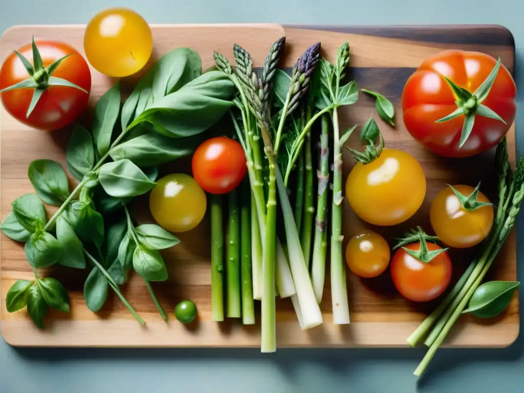 Exuberante variedad de ingredientes primavera sin gluten en tabla de madera rústica