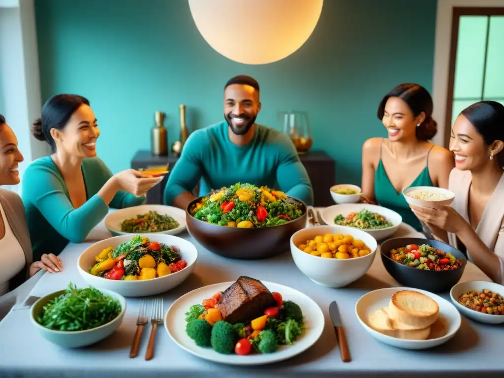 Una familia diversa disfruta de una deliciosa cena sin gluten