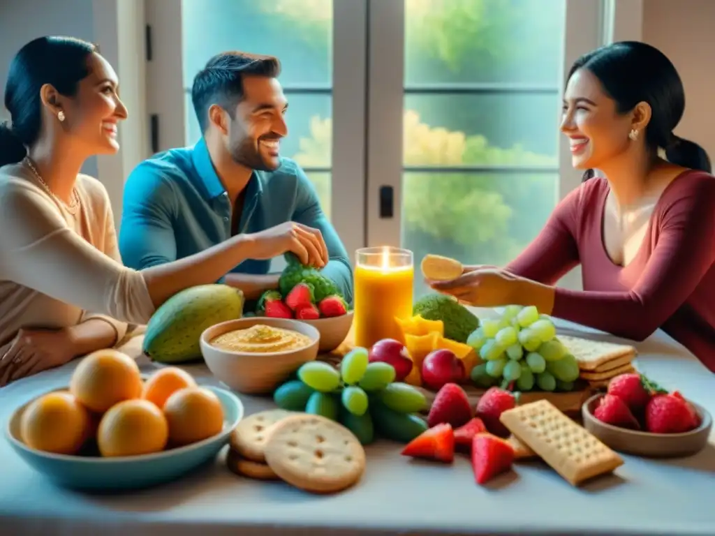 Una familia feliz disfruta de meriendas sin gluten en una mesa acogedora