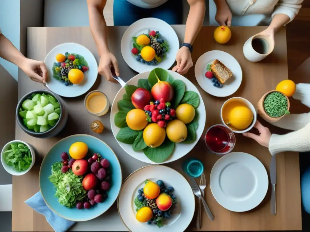 Una familia feliz disfruta de una mesa llena de deliciosas recetas sin gluten para niños