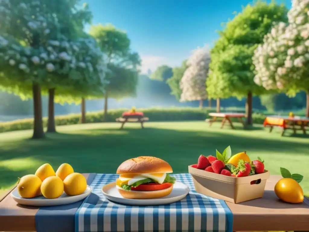 Una familia feliz disfruta de un picnic sin gluten en un hermoso parque