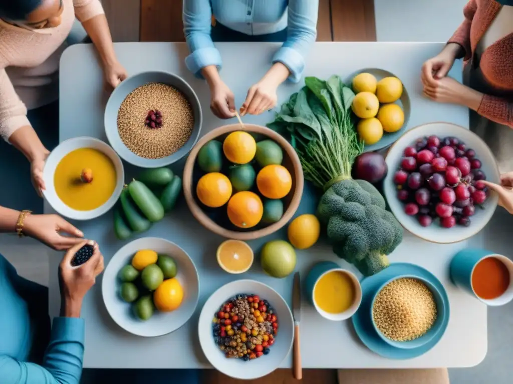 Familia sin gluten disfrutando de una comida colorida y diversa