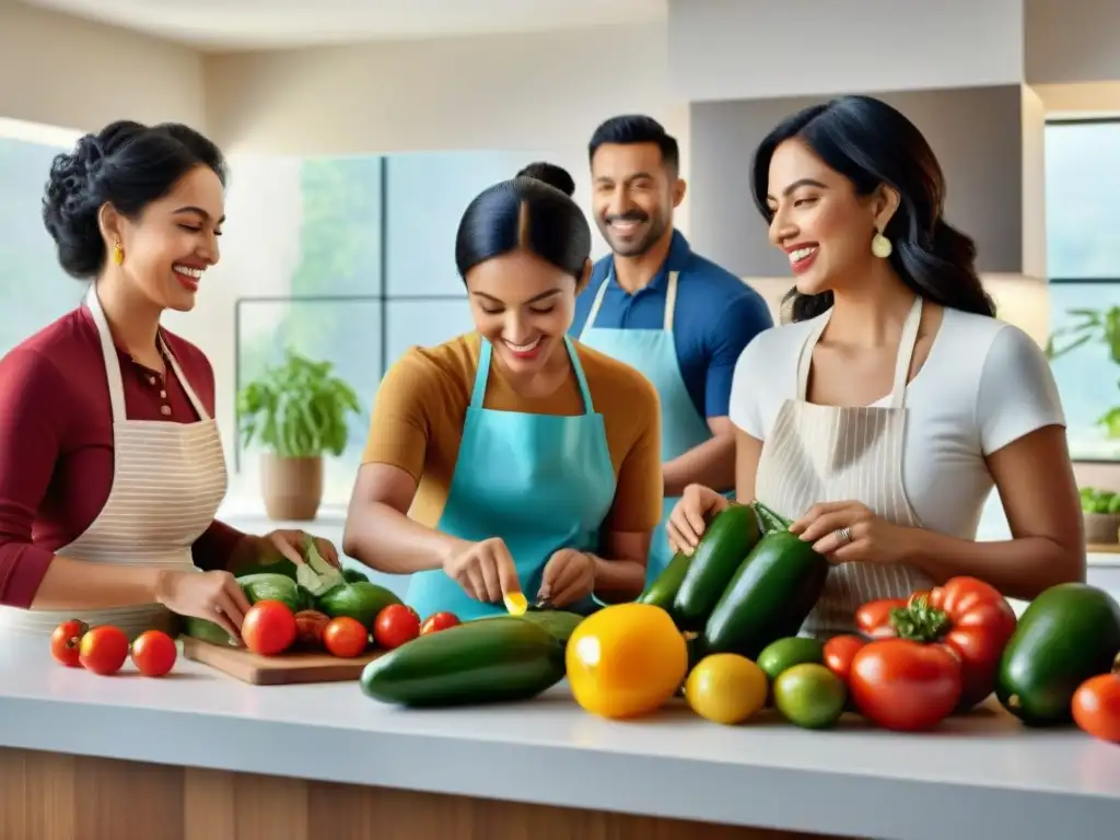 Familia latina cocinando recetas sin gluten en cocina vibrante