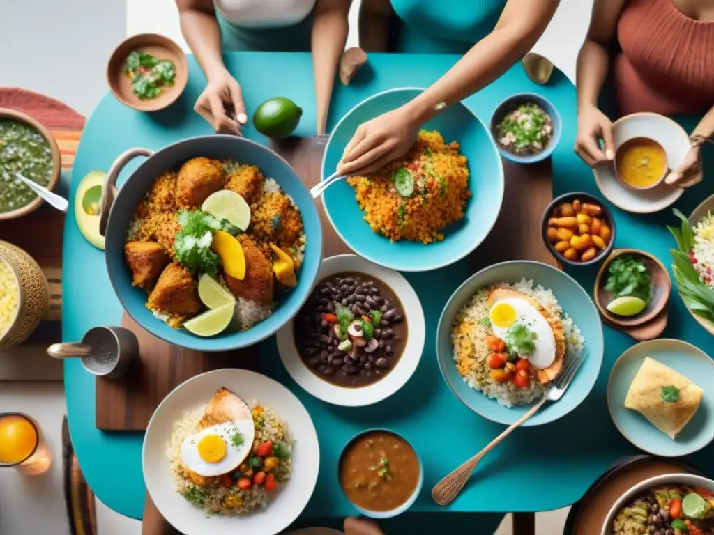 Una familia latina sonriente disfruta de recetas sin gluten en una mesa festiva