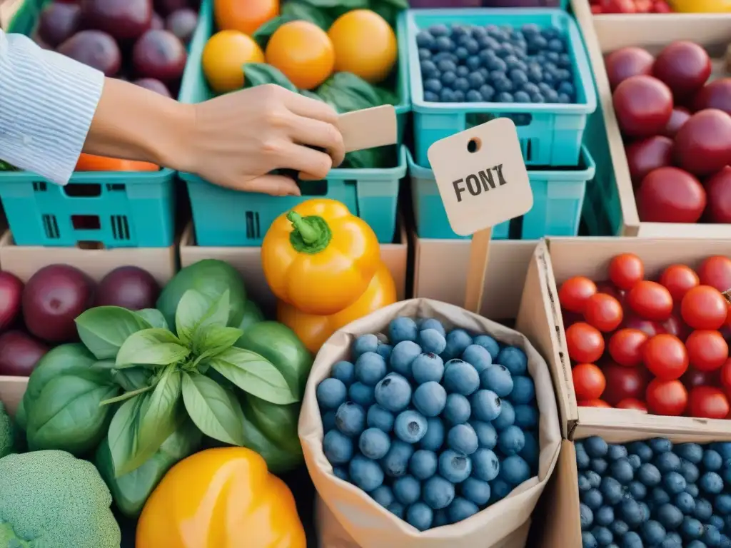 Familias disfrutan de los beneficios antioxidantes en un mercado, escogiendo frutas y verduras frescas