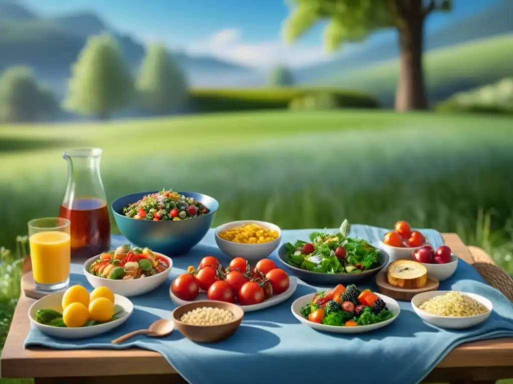 Un festín al aire libre lleno de platos sin gluten: recetas innovadoras en un picnic colorido y alegre en el parque