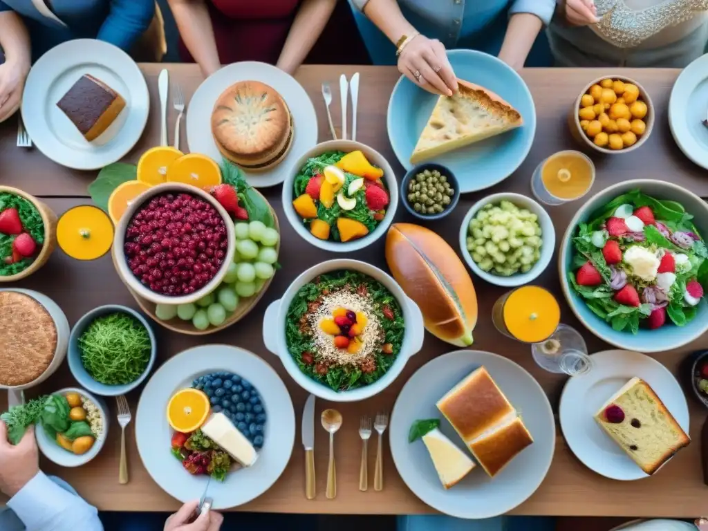 Un festín de alegría y diversidad compartido en torno a una mesa con delicias sin gluten, transmitiendo comunidad y celebración