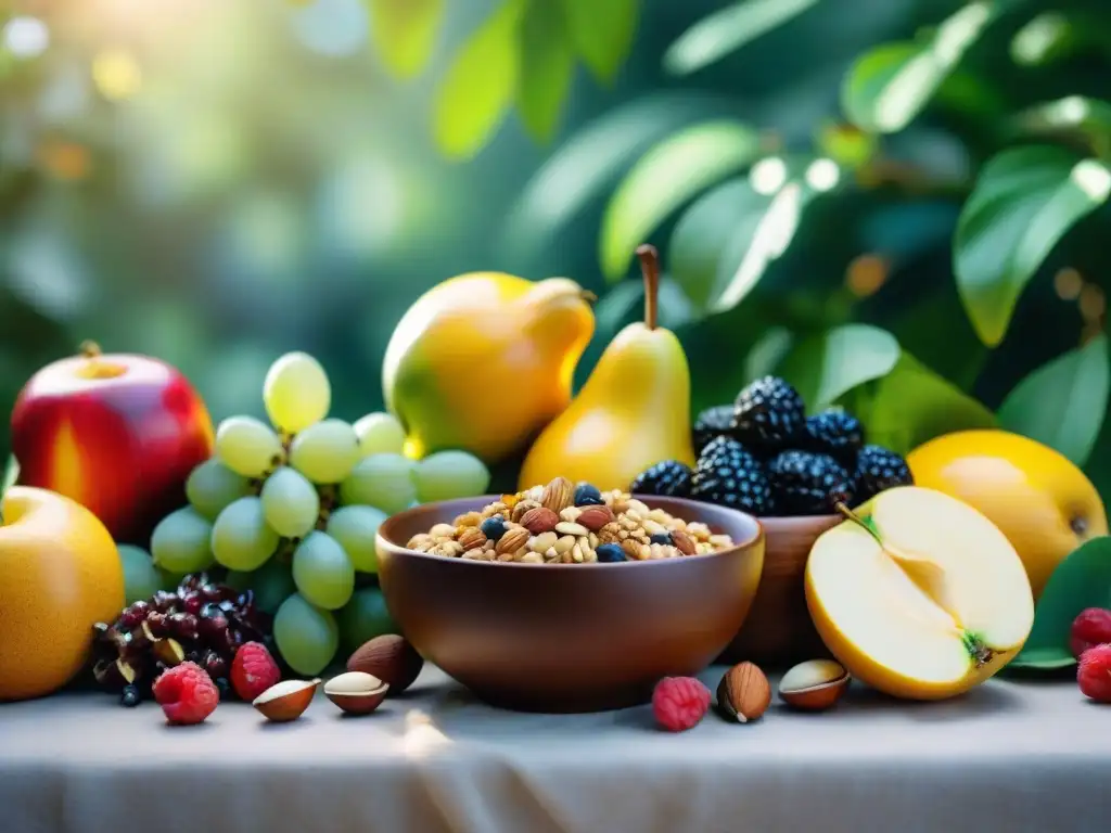 Un festín de alimentos sin gluten para concentración en un jardín exuberante y soleado