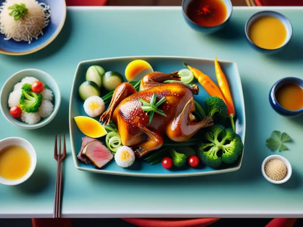 Un festín chino sin gluten: mesa lujosamente decorada con coloridos platillos chinos exquisitos y detallados