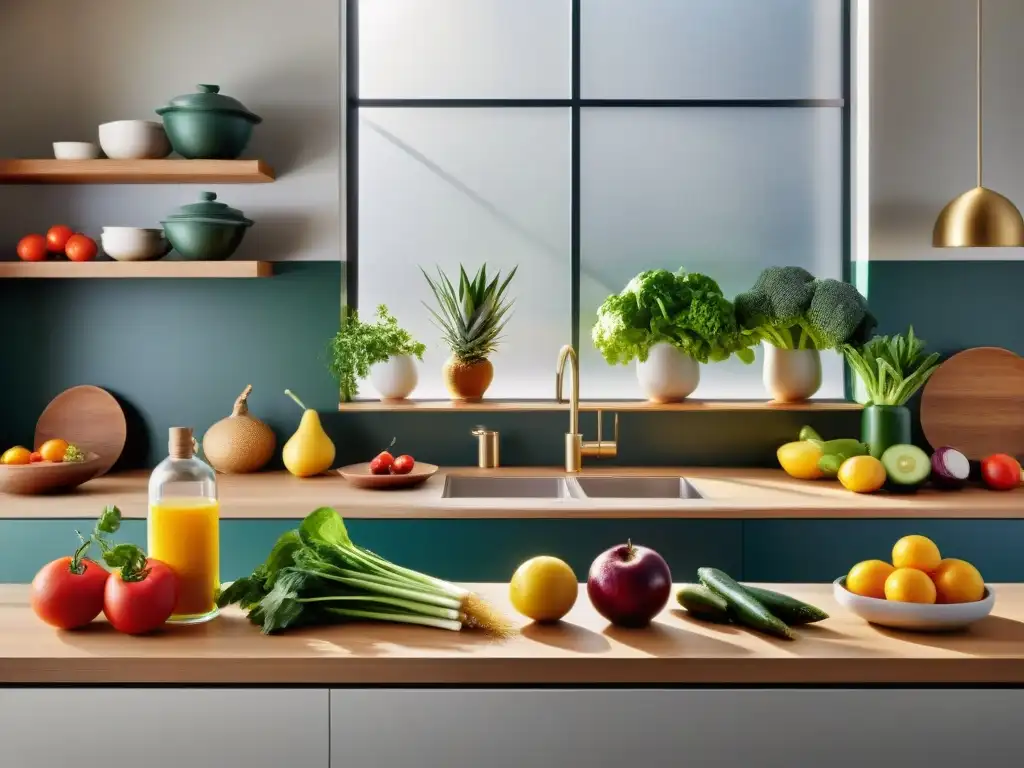 Un festín de colores y frescura en una cocina vibrante, inspirando técnicas de cocina sin gluten