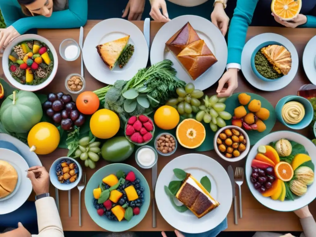 Un festín colorido de alimentos sin gluten tendencia mercado en una mesa bellamente decorada, donde un grupo diverso disfruta con alegría