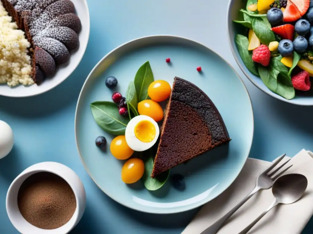 Un festín sin gluten para alergias: una mesa elegante con ensalada fresca, stir fry de quinoa y pastel de chocolate sin harina