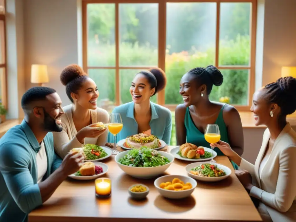 Un festín sin gluten: Diversidad y alegría en una comida compartida en un acogedor comedor soleado