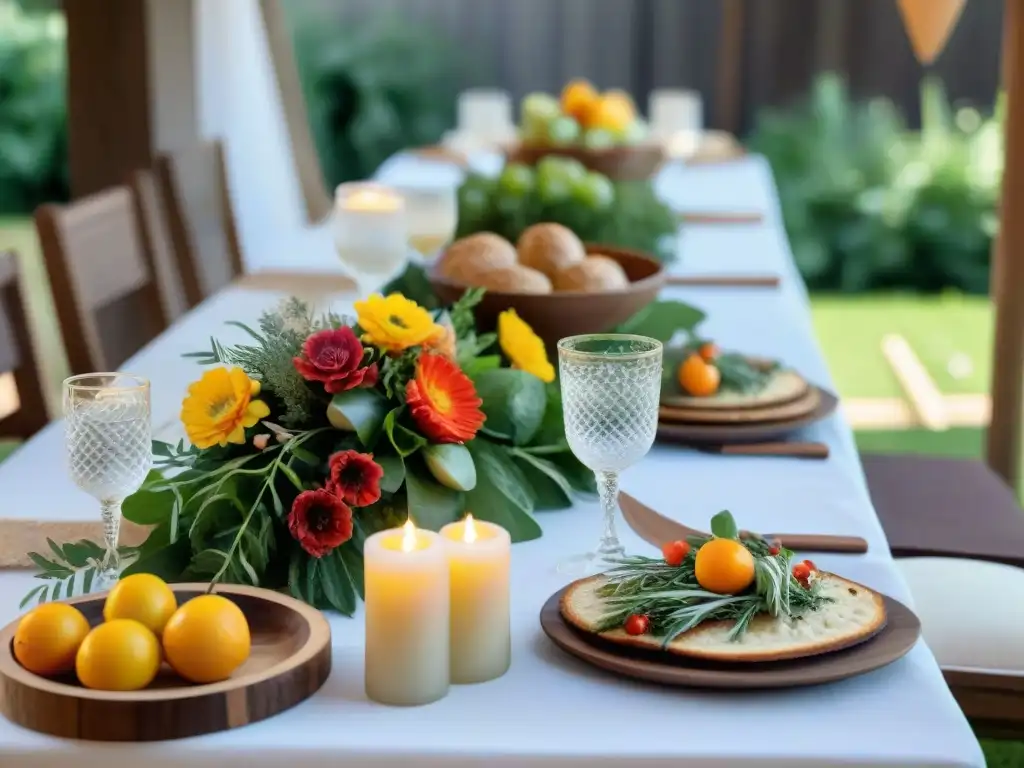 Un festín sin gluten innovador en un evento al aire libre, con decoración elegante y comida colorida