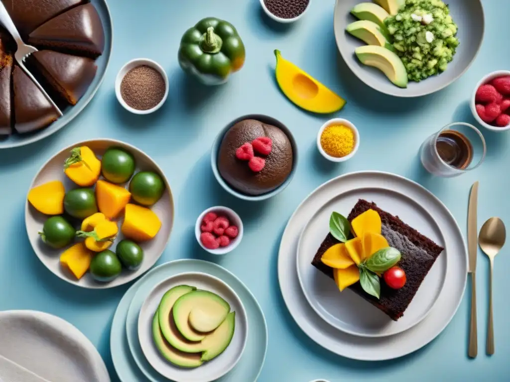 Un festín gourmet sin gluten innovador: quinoa rellena, ensalada de aguacate y mango, y pastel de chocolate sin harina