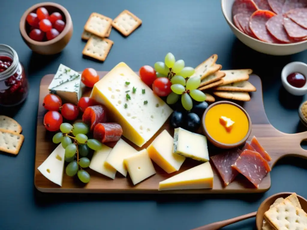 Un festín gourmet de productos importados sin gluten en una tabla de embutidos