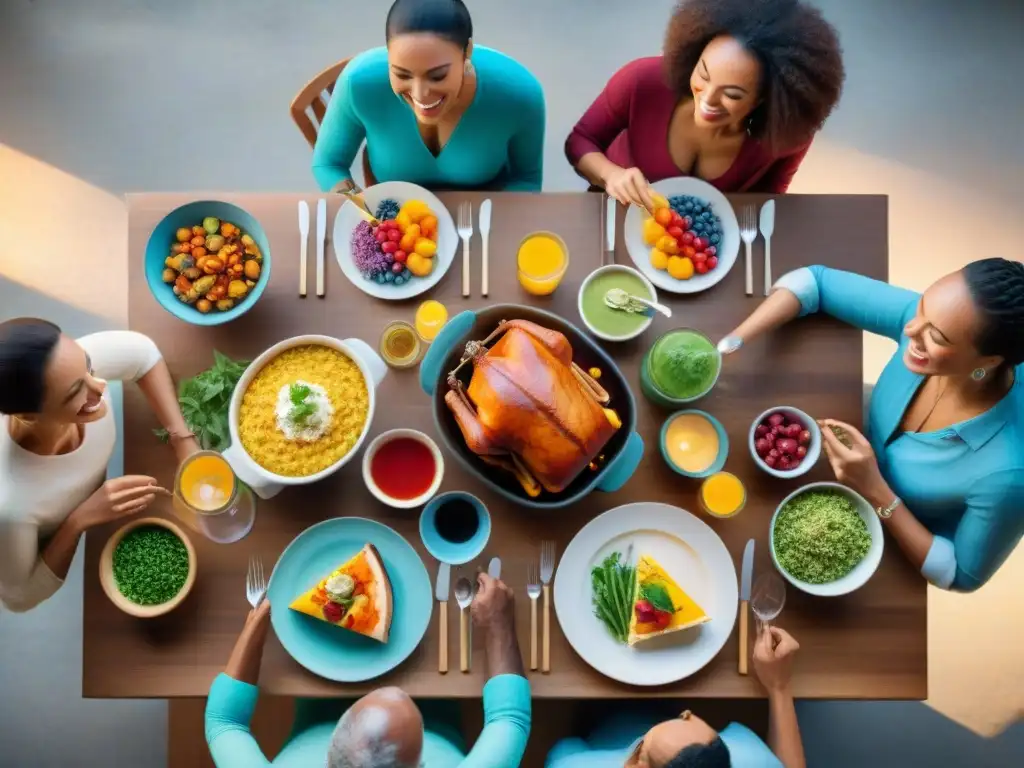 Un festín inclusivo y vibrante, donde amigos y familia comparten platos sin gluten