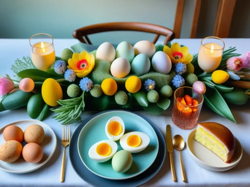 Un festín de Pascua sin gluten: mesa decorada con platos y postres coloridos