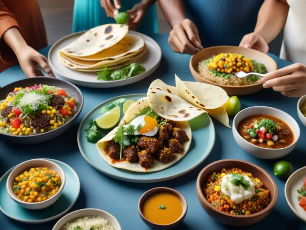 Un festín multicultural de recetas sin gluten de culturas en una mesa vibrante y detallada