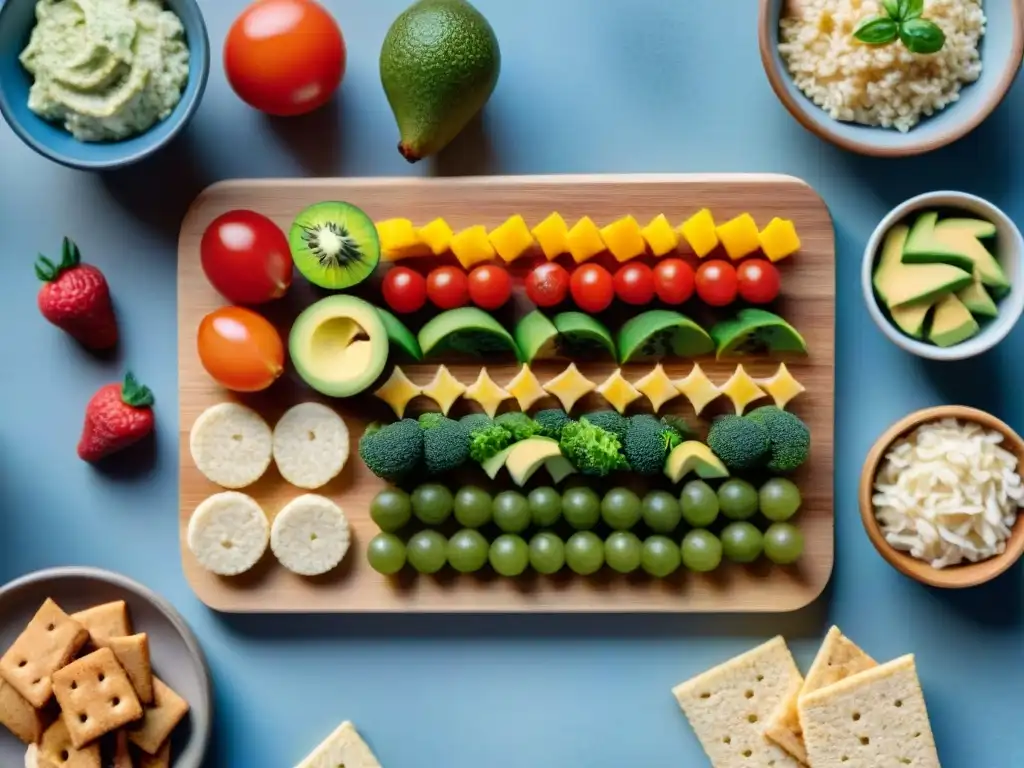 Un festín sin gluten para niños: coloridas meriendas creativas en tabla de madera