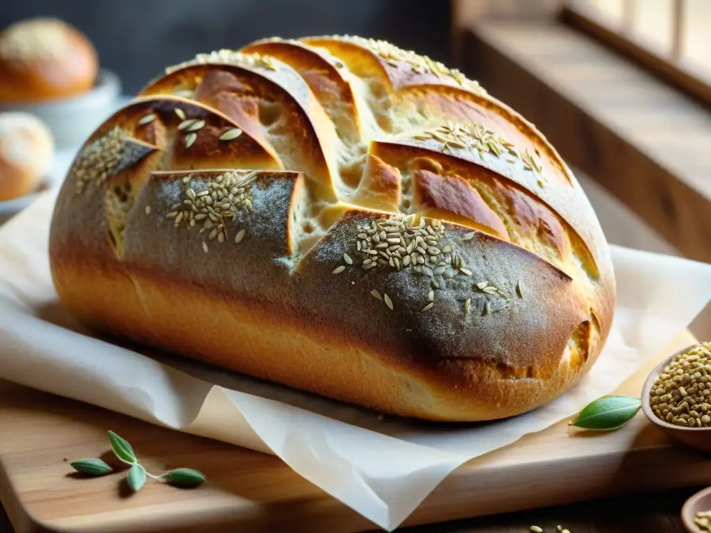 Un festín de panes sin gluten en una mesa rústica, con semillas y nueces