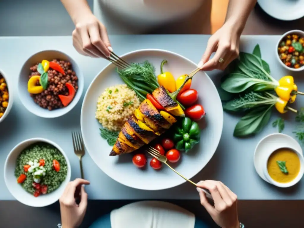 Un festín de platos fuertes sin gluten innovadores en una mesa elegante y colorida