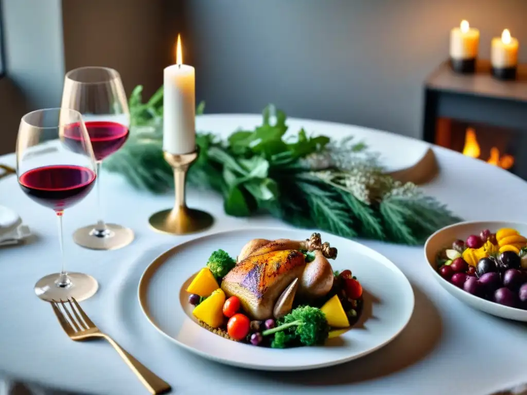 Un festín de platos sin gluten con vino, rodeado de elegancia y sofisticación