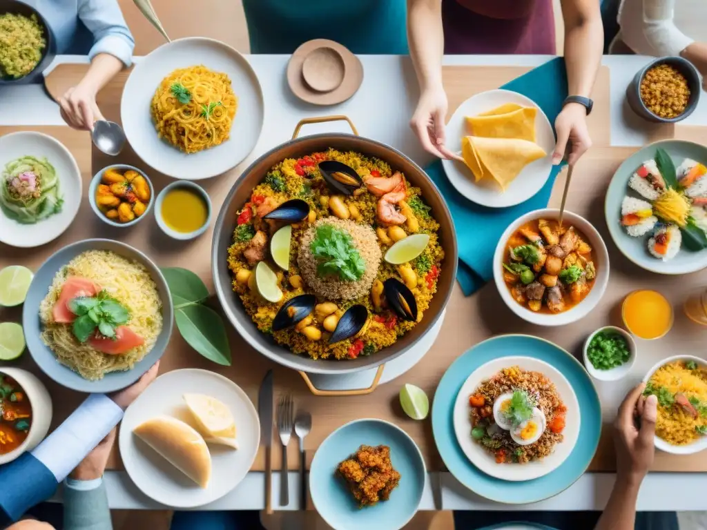 Un festín de Platos internacionales sin gluten: diversidad, alegría y comunidad alrededor de una mesa llena de color y sabor