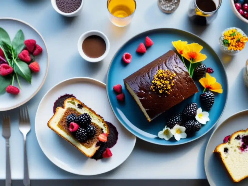 Un festín de platos sin gluten engañosos: quinoa, verduras a la parrilla, pan y pastel de chocolate con bayas