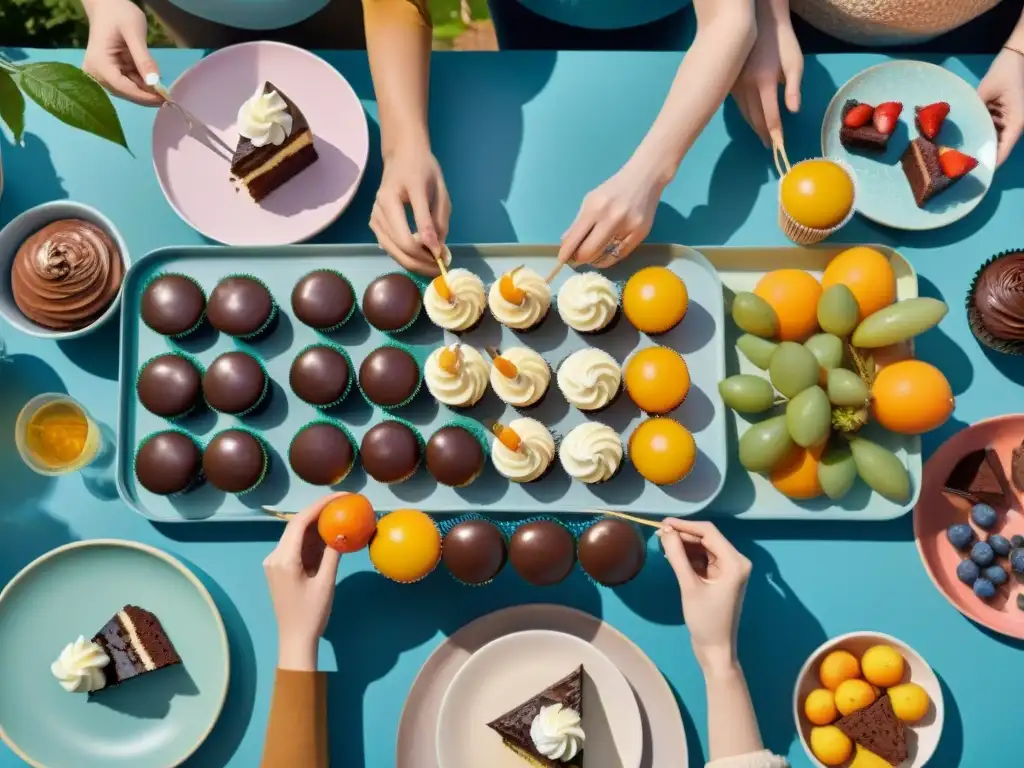 Un festín de postres sin gluten para niños: diversión y alegría en un jardín soleado con mariposas juguetonas