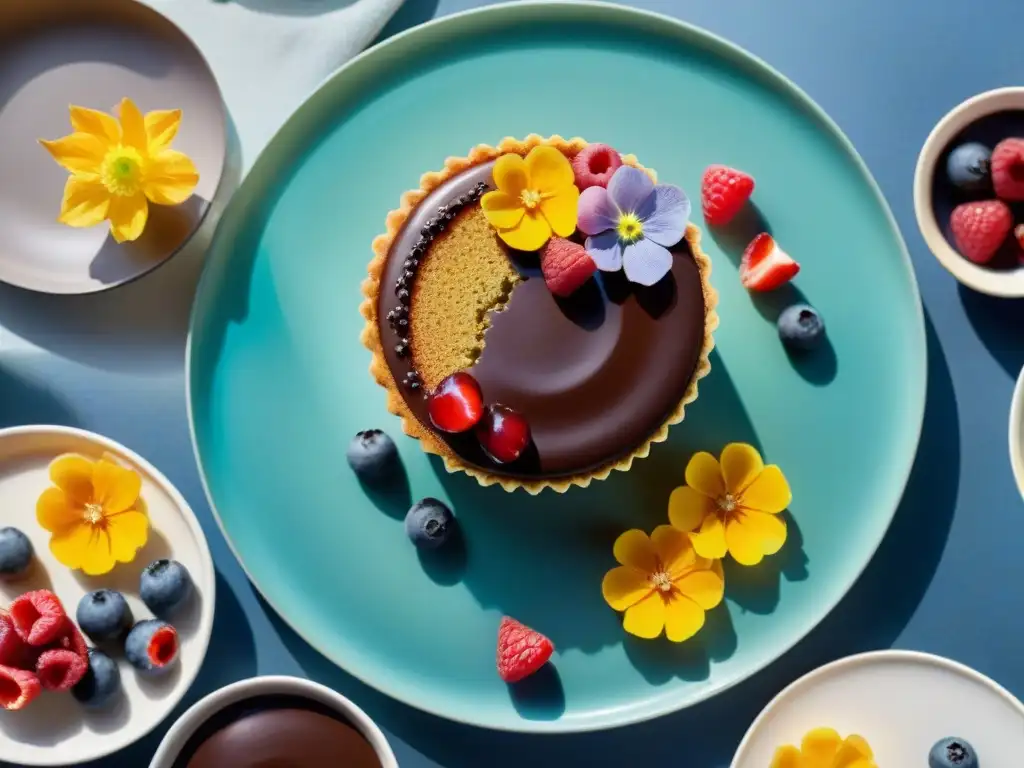 Un festín de postres sin gluten endulzados con edulcorantes naturales, como miel, jarabe de arce y stevia, en un elegante plato moderno