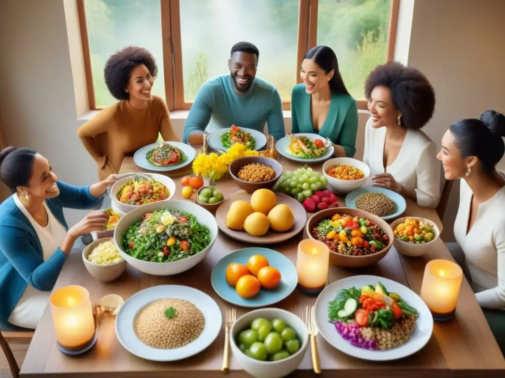 Un festín de recetas sin gluten innovadoras: diversidad, alegría y comunidad en torno a una mesa bellamente decorada