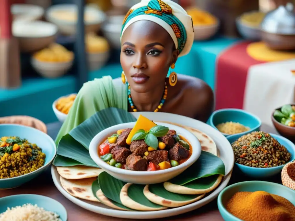 Un festín de recetas sin gluten sabores africanos en un mercado vibrante