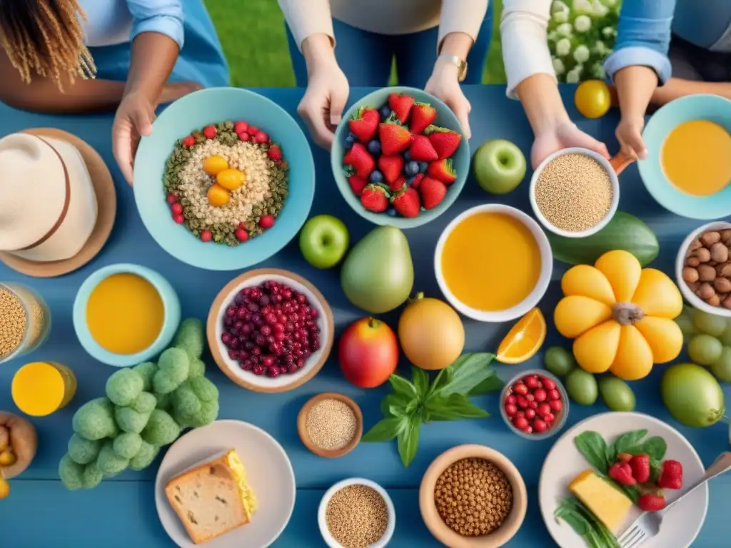 Un festín saludable al aire libre con beneficios dieta FODMAP sin gluten: diversidad, alegría y comunidad en la mesa