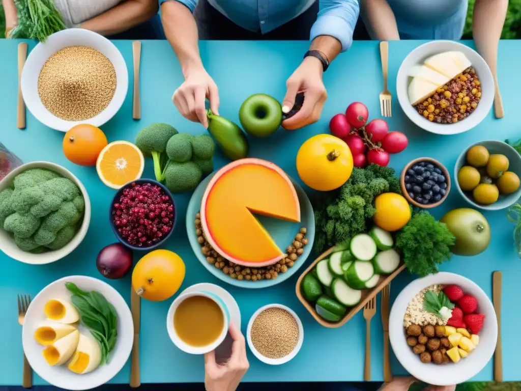 Un festín saludable y colorido en una mesa, con alimentos bajos en carbohidratos sin gluten