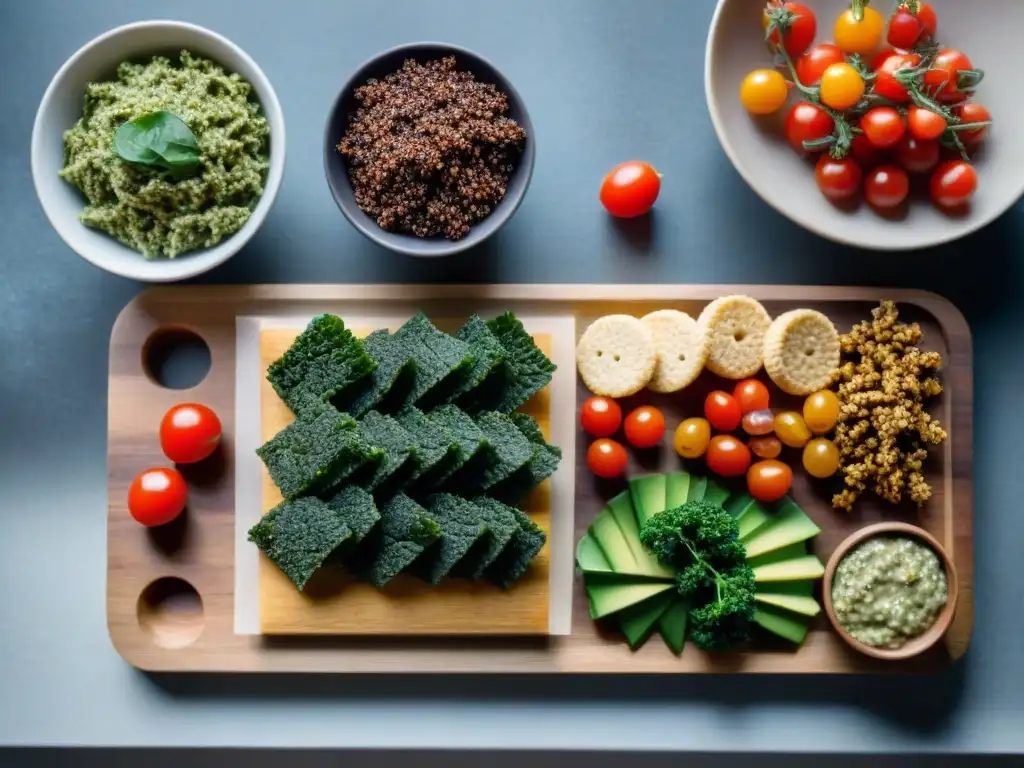 Un festín de snacks sin gluten caseros creativos en tabla rústica, iluminados por luz natural