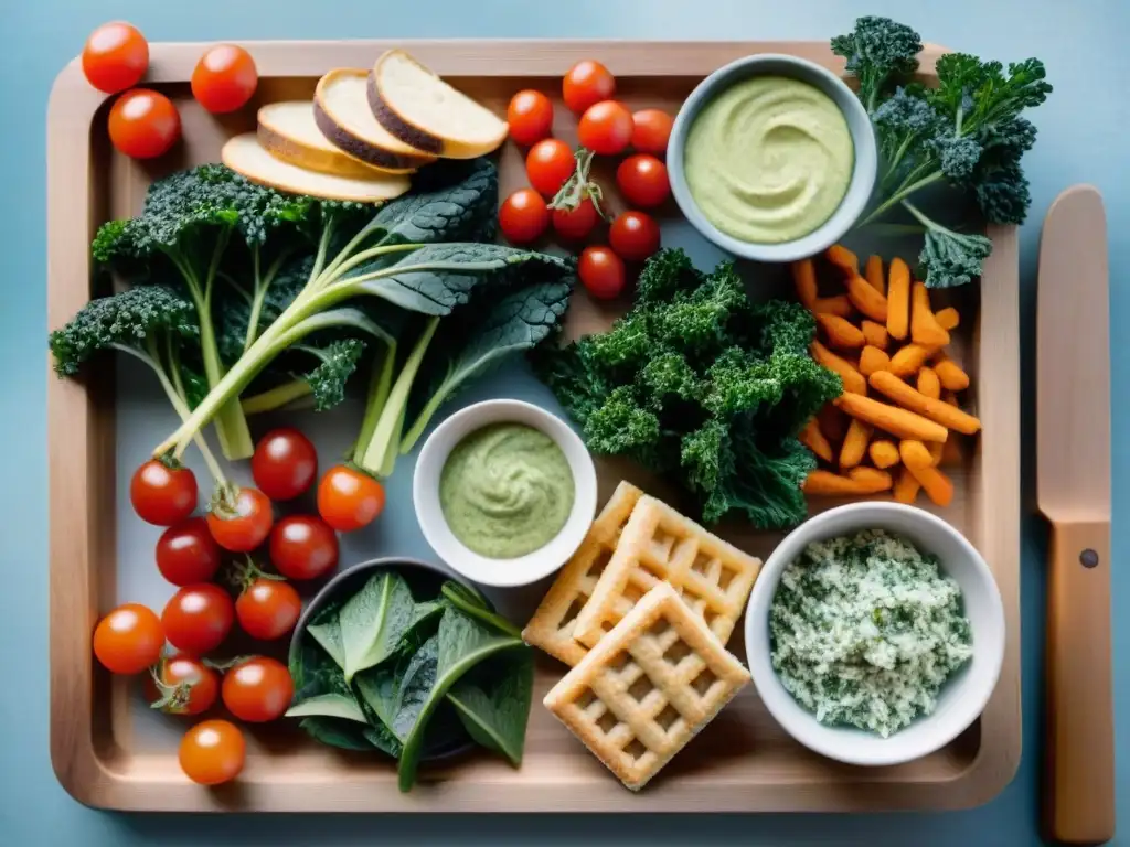 Un festín de snacks sin gluten deliciosos y saludables en una tabla de madera, bañados por la luz natural