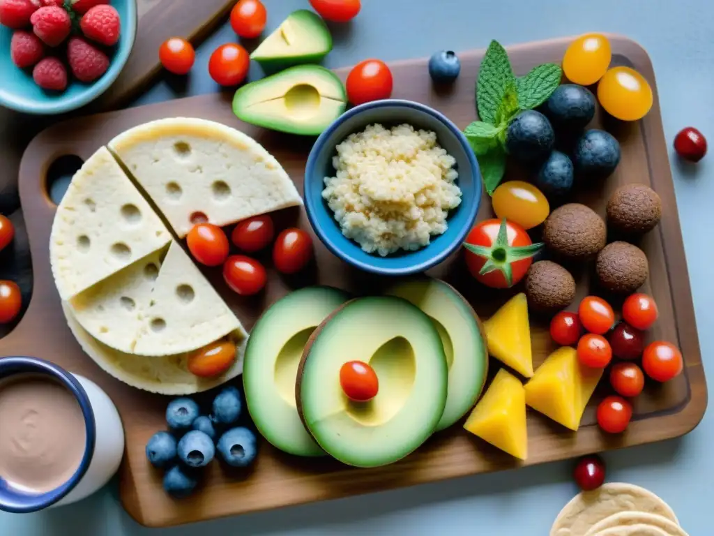 Un festín de snacks sin gluten deliciosos y saludables en una tabla de cortar de madera